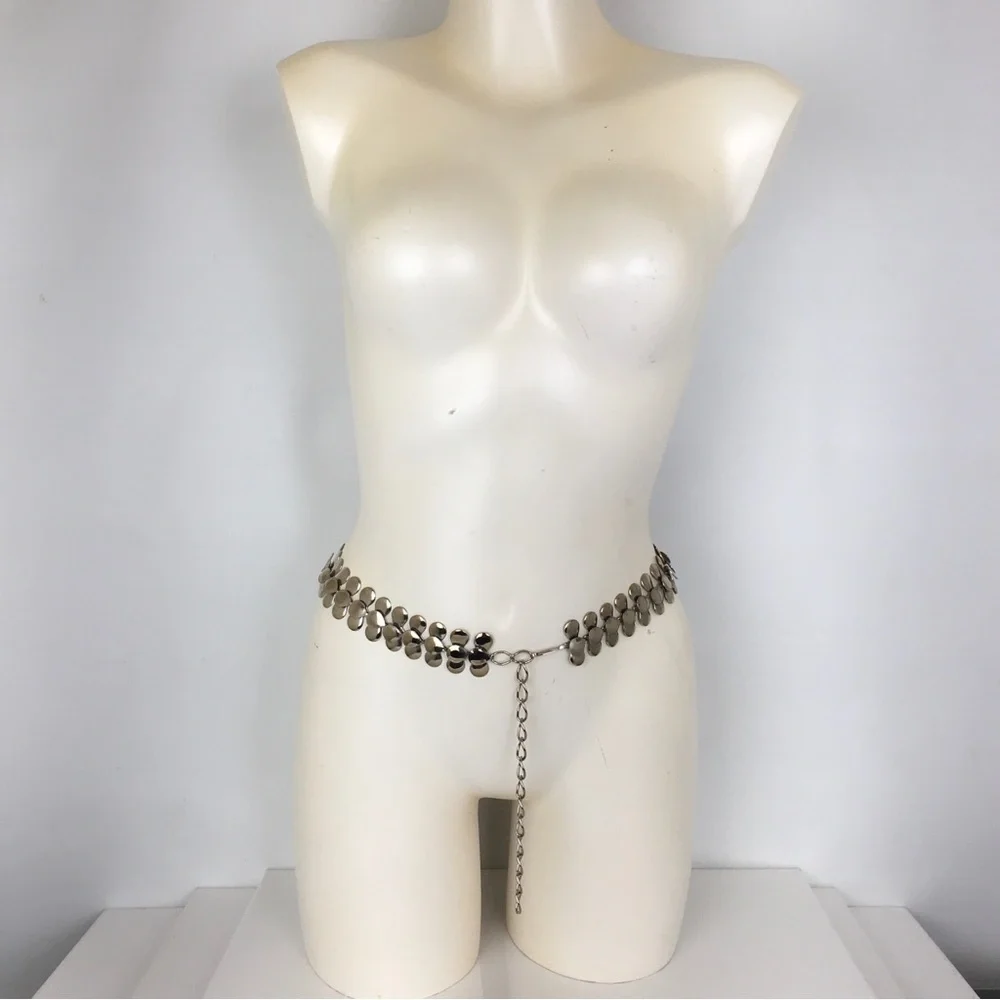 Women’s Shiny Silver Teardrop Metal‎ Link Belt Fish Scale Statement Belt